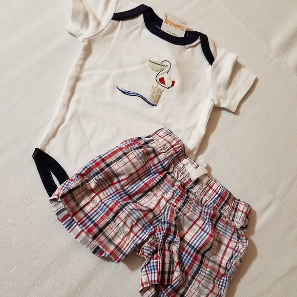 Gymboree Pelican Catch 0-3 Month Outlet Bodysuit NWT.  VG Used Shorts. - Picture 1 of 4